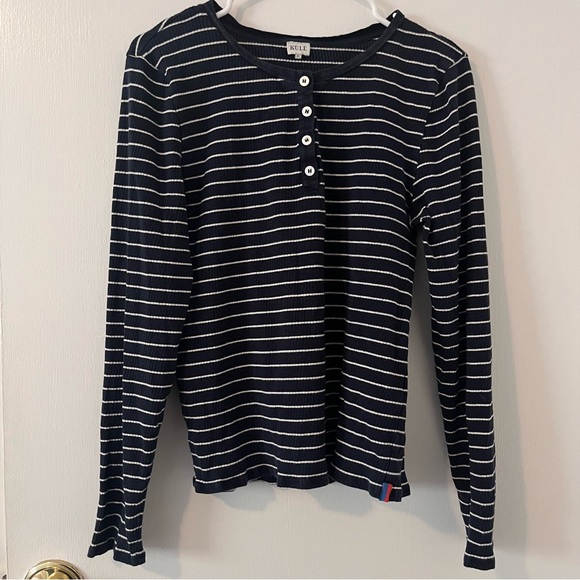 KULE The Margaux Henley Navy Blue & Cream Striped XL - Picture 2 of 9
